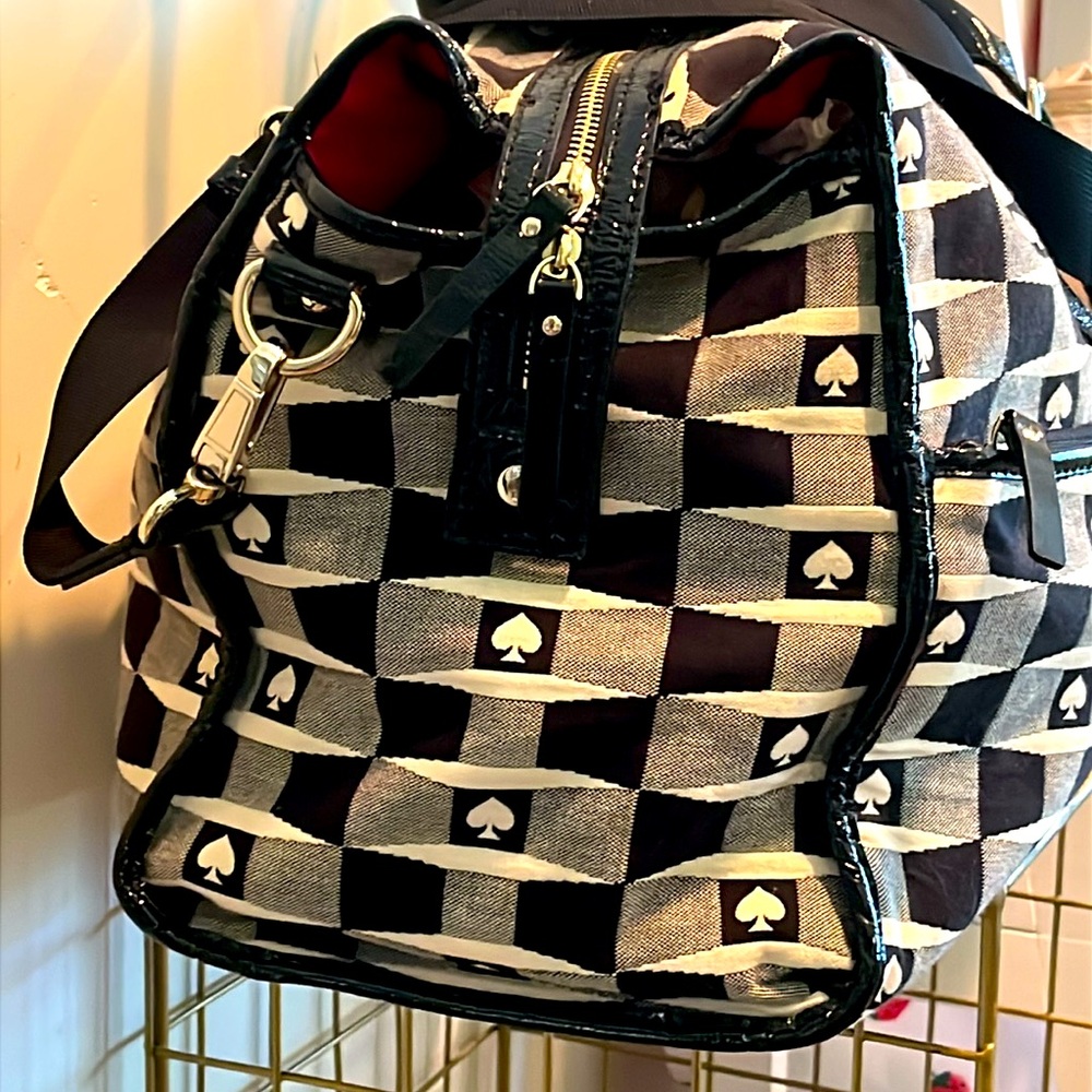 Kate Spade Black and White Checkered Travel Bag with storybook lining - Picture 5 of 14